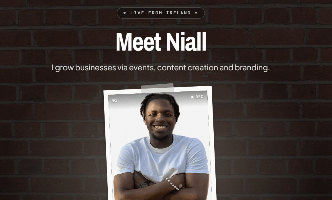Screenshot: portfolio homepage hero