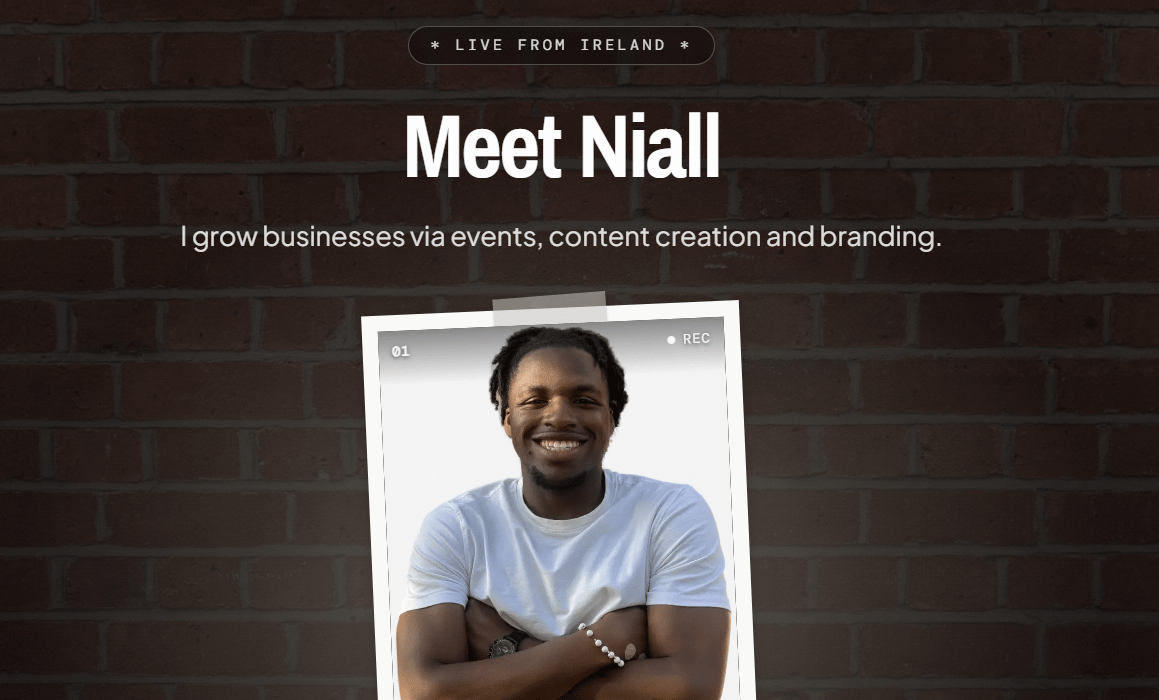 Screenshot: portfolio homepage hero