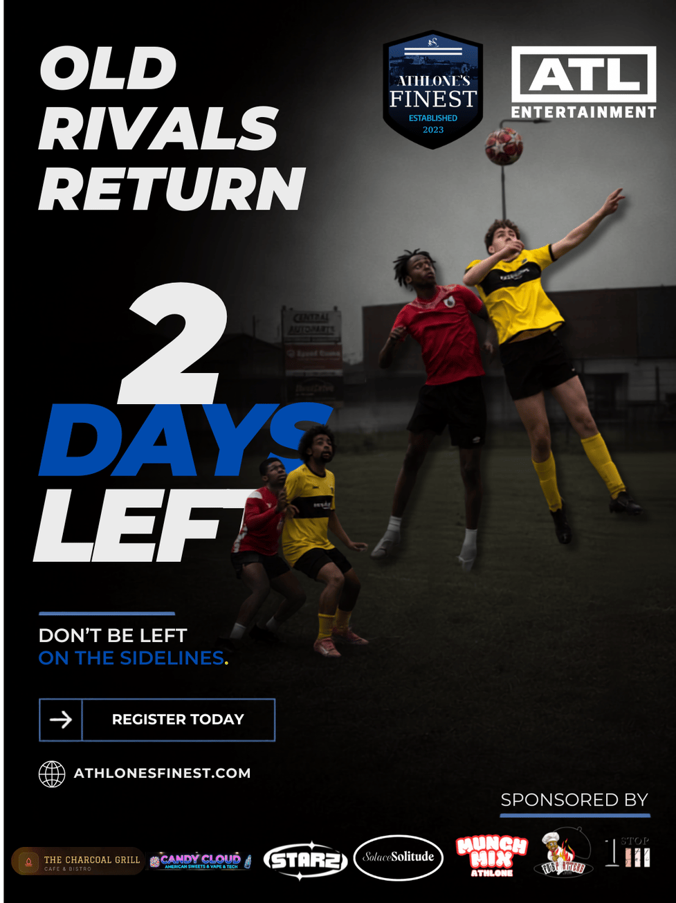 Athlone's Finest 2 days left countdown social post with match photography
