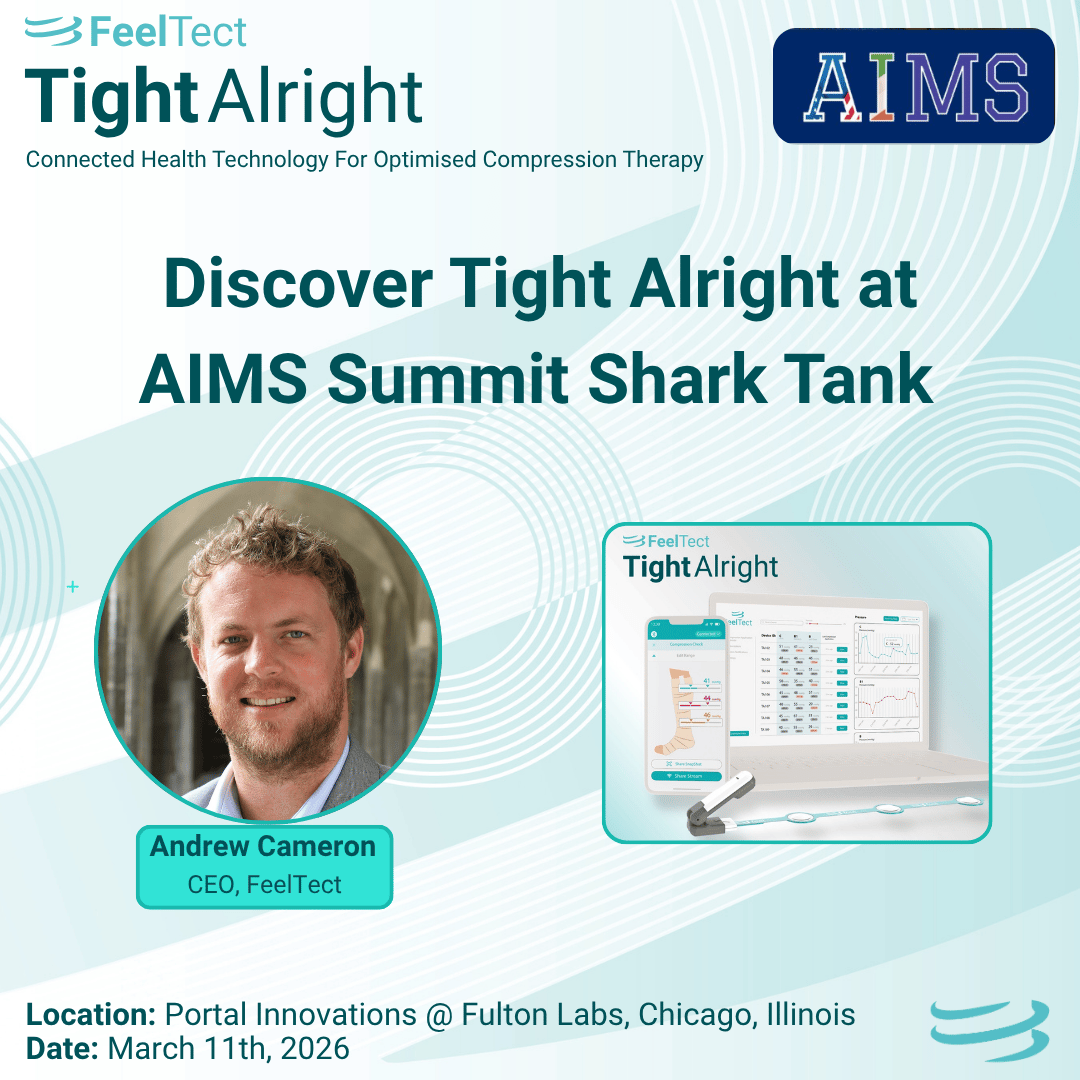 LinkedIn template announcing FeelTect at the AIMS Summit Shark Tank