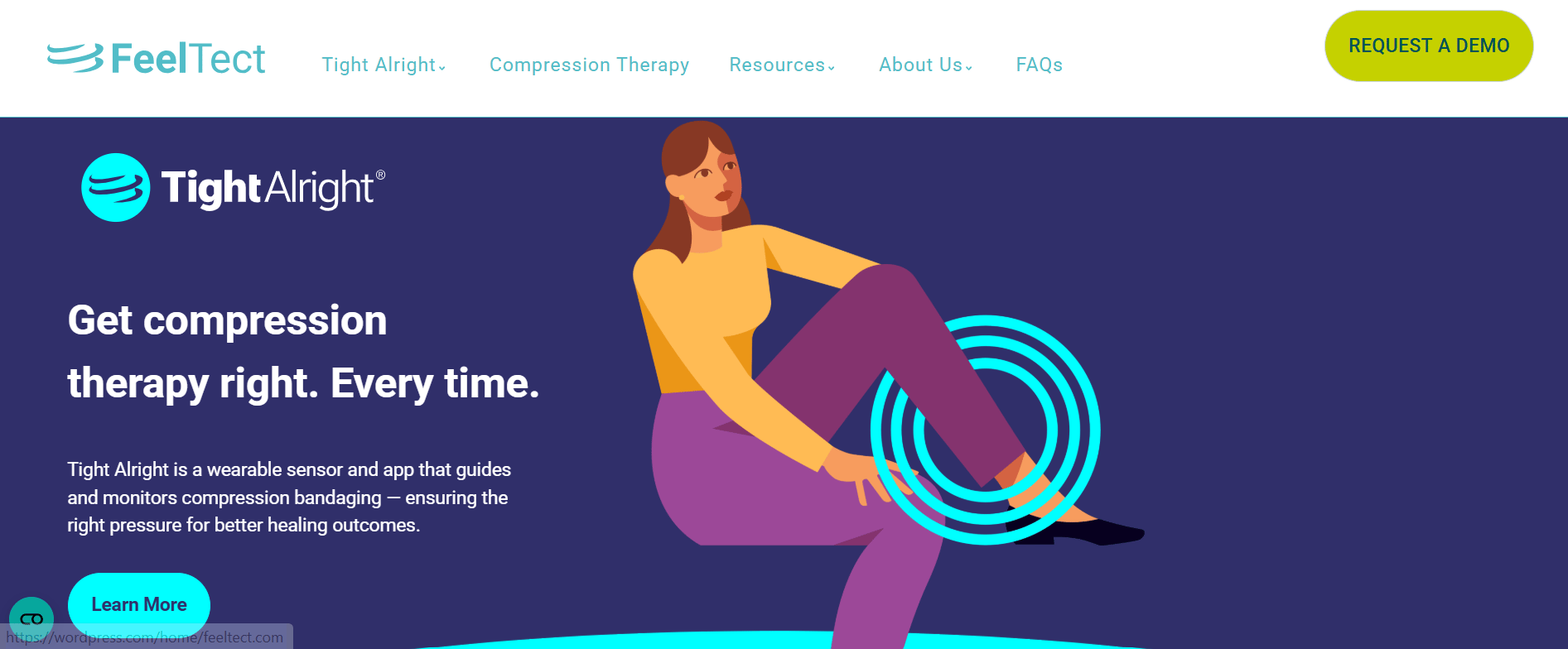 The rebuilt FeelTect homepage hero with the Tight Alright brand illustration